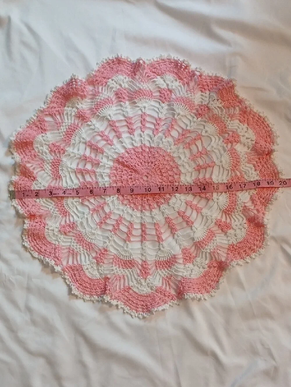 Handmade Pink & White Crochet Doily 20